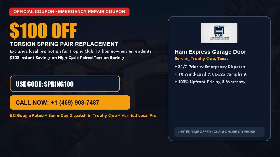 $100 OFF Dual High-Cycle Torsion Spring Replacement in Trophy Club, TX - Hani Express Garage Door